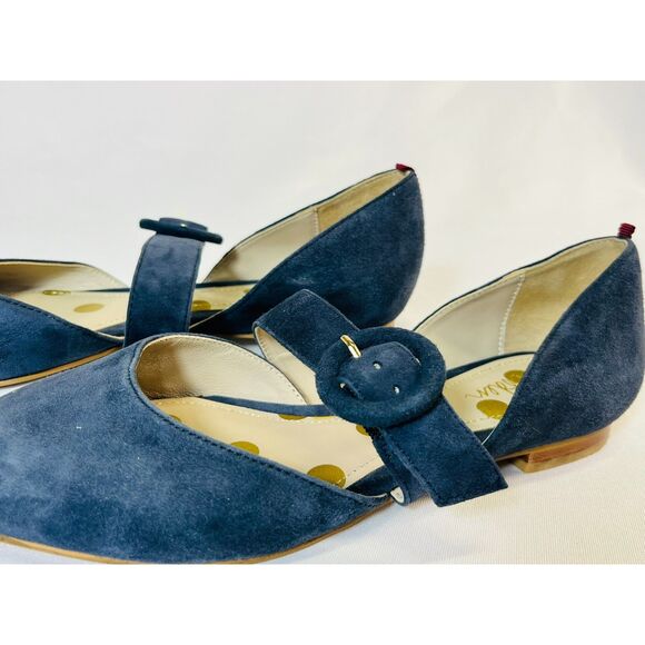 Boden Evie Pointed Ballet Flats Mary Jane Strappy 36 US 5.5 Blue Suede - Picture 3 of 9